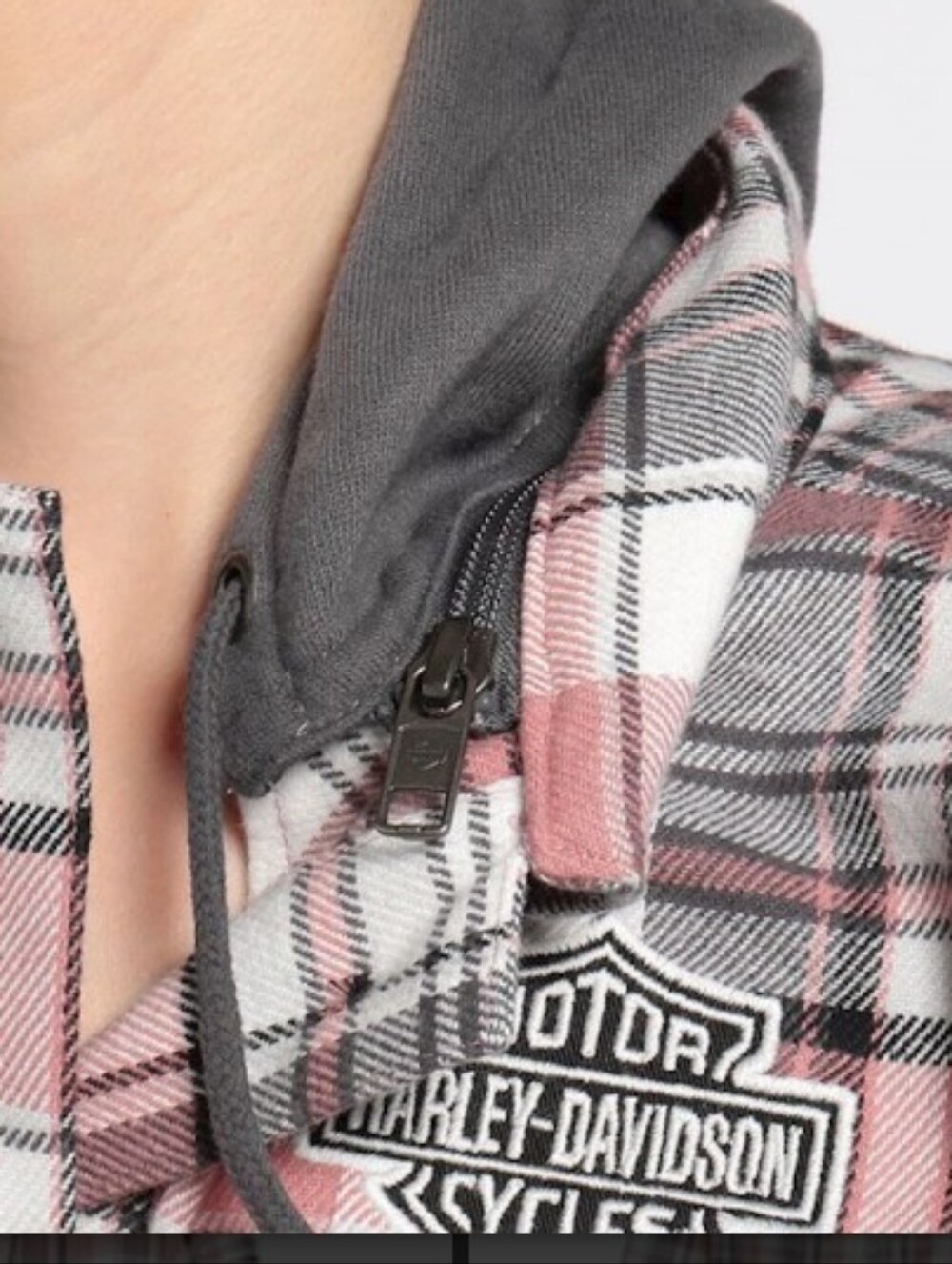 Harley-Davidson Rose Pink Plaid Hooded Utility Jacket - Picture 3 of 13